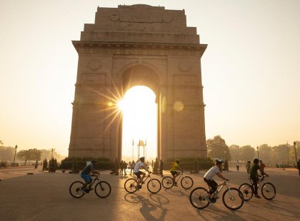 india rajasthan cycling group monument sunrise