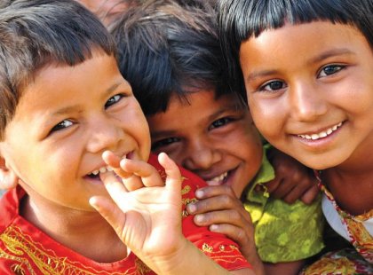 Young friends of Chanderi posing together, India