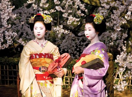Geisha's in the imperial gardens, Kyoto