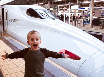 Japan Family Holiday with Intrepid Travel - catching the bullet train