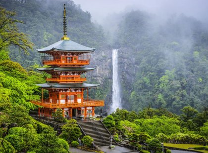 Nachi, Japan at Seigantoji Pagoda and Nachi Falls.