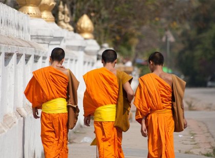 Laos, Luang Prabang, monks, buddhist, walking