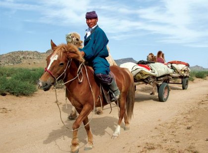 mongolia farmer amended cart transport carriage horse camel