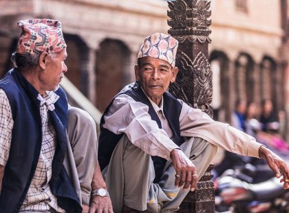 Locals chatting in the street in Kathmandu, Nepal