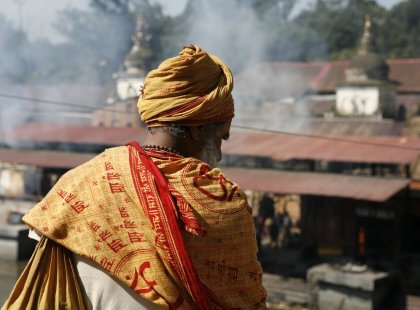 nepal kathmandu holy man smoke