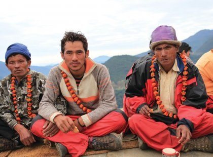 nepal annapurna locals sitting landscape