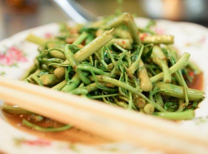 TTZF Tasty lunch of Green Bean Stir fry on Thailand Vegan Food Adventure