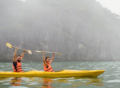 Kayaking through Halong Bay in Vietnam