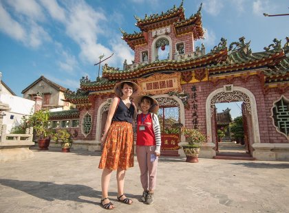Travellers in front of the Quan Cong Temple in Hoi An, Vietnam on an Intrepid Travel tour.
