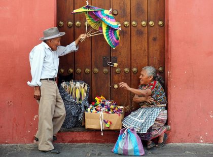 Guatemala, Antigua, Door locals selling