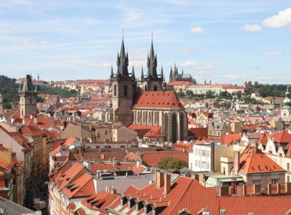 czech republic prague red rooftops town houses village
