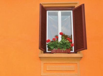 Colourful house with flowers, Sighisoara