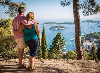 Intrepid travellers view ocean from Hvar Island, Croatia