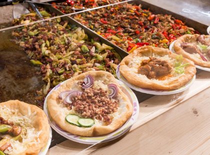 Traditional Langos found in a market in Budapest, Hungary