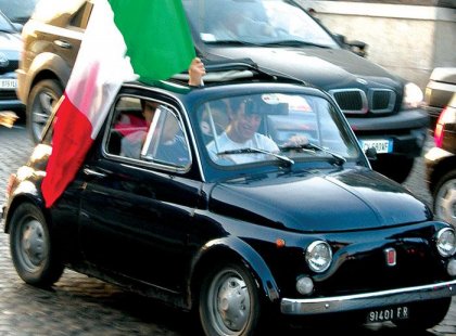 italy rome fiat flag mini car city street