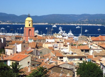 France, St Tropez terracotta roofs view