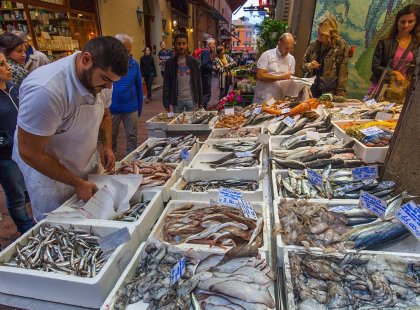 Take a walk through fish markets of Bologna, Italy