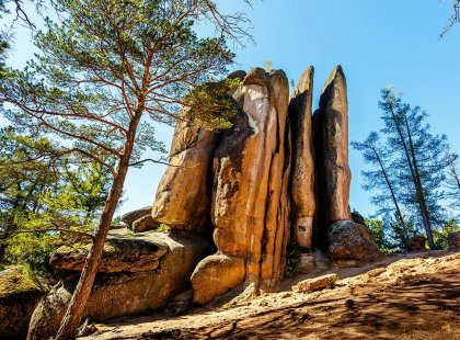 Rock formations at Stolby National Park in Russia