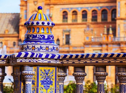 Spain, Seville, Plaza Espana, Tile Fence