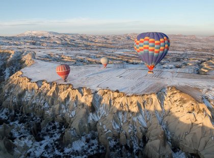 Turkey, Goreme, Cappadocia, Hot Air Balloons, Winter