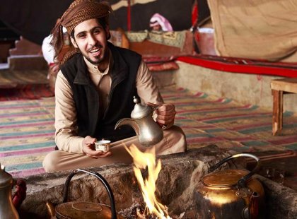 Jordan, Bedouin man serving tea