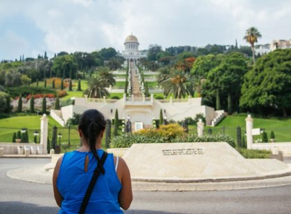 Traveller looking at the beautiful view of Bahai Gardens