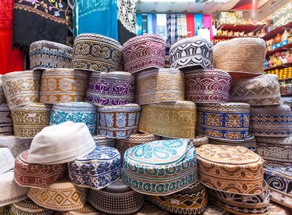 colourful hats at Moutrah Souk, Oman