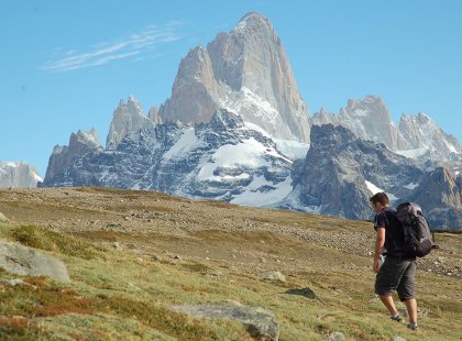 argentina patagonia torres del paine man walking mountains