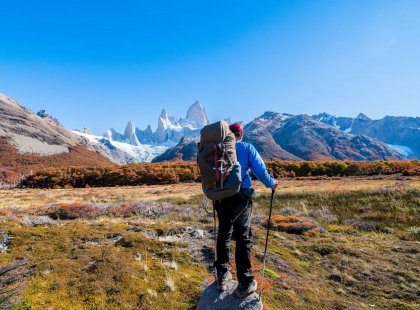 Hiker on Fitzroy mountain, El Chalten, Patagonia