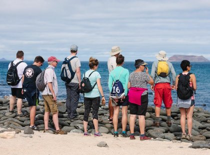 Group looking to ocean, Galapagos Islands