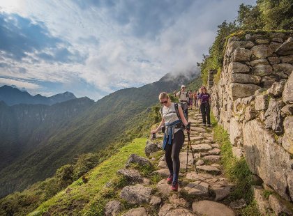 Group trek along Inca Trail, Machu Picchu, Peru