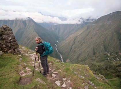Traveller trekking the Inca Trail towards Machu Picchu in Peru on an Intrepid Travel tour