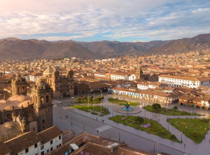 Sunlit cityscape of Cusco in Peru