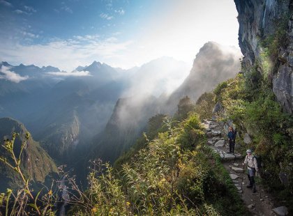 Travellers trek the Inca Trail towards Machu Picchu, Peru