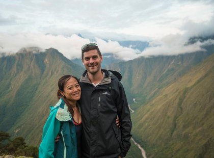 Traveller couple along the Inca Trail towards Machu Picchu, Peru