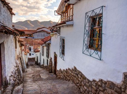 Cobbled street in San Blas, Cusco, Peru