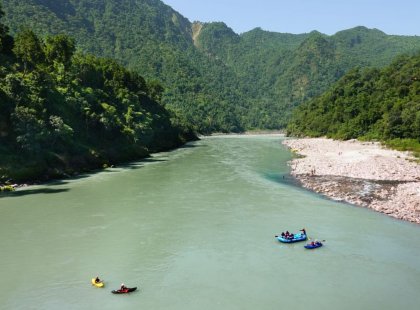 Enjoy a thrilling day rafting the mellow rolling rapids of the Ganges River, fresh from its’ Himalayan source. We also spend a day hiking adjacent to river and up along trails through terraced mountain fields.