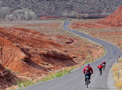 Gravel grinding long stretches through Capital Reef National Park.