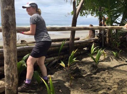 Imagine spending your working hours in this location! Teamwork is the key to many projects such as rebuilding this fence at Punta Banco.