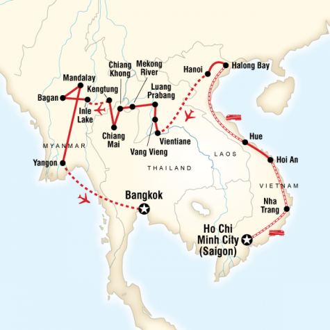 Vietnam, Laos & Myanmar on a Shoestring - Tour Map