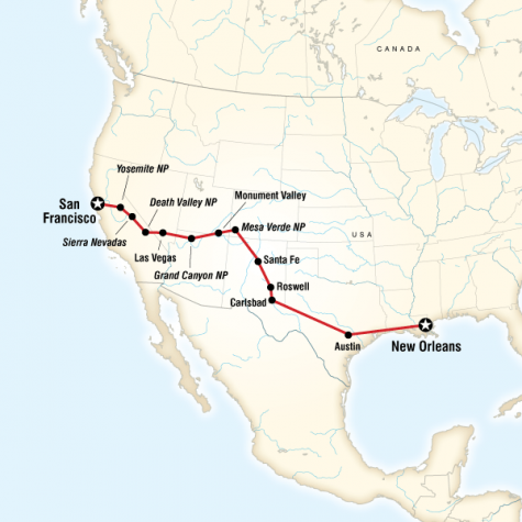 San Francisco to New Orleans Road Trip - Tour Map