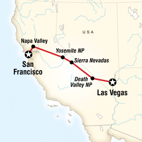 Yosemite Park & Napa Valley – San Francisco to Vegas - Tour Map