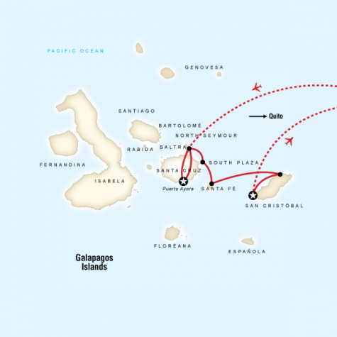 Galápagos Land & Sea — Central & East Islands aboard the Monserrat - Tour Map