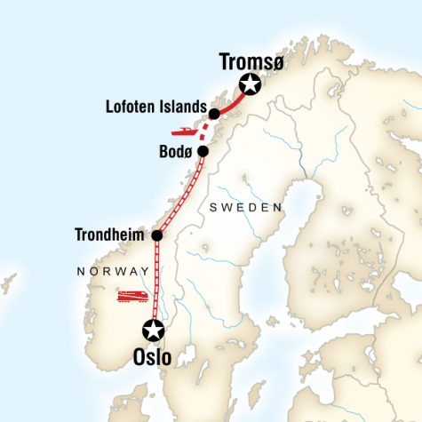 Northern Lights & Arctic Circle by Rail - Tour Map