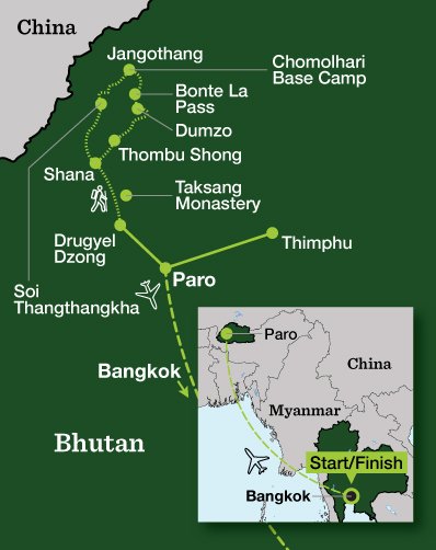 Bhutan – The Chomolhari Trek - Tour Map