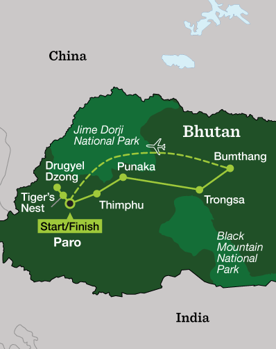 Bhutan – Festivals of the Thunder Dragon - Tour Map