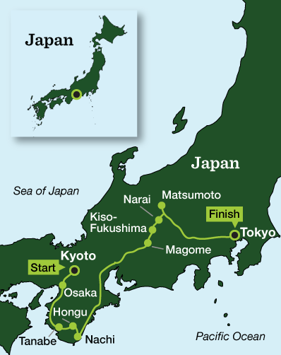 Japan Hiking – Kumano Kodo & Nakasendo - Tour Map