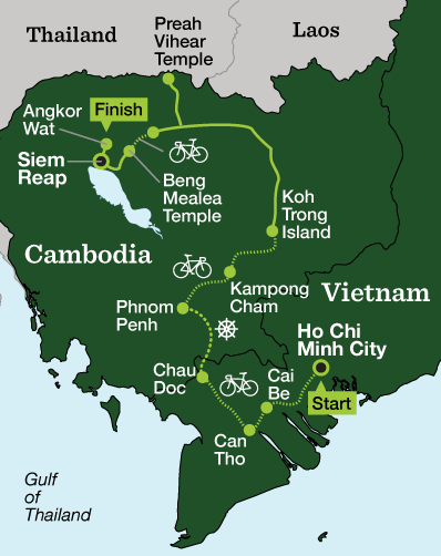 Saigon to Angkor Cycling - Tour Map