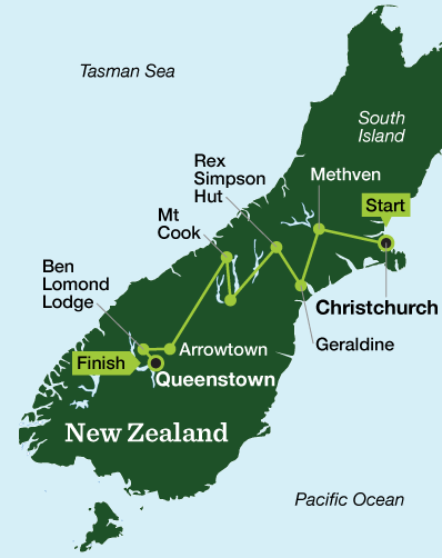 New Zealand Women's Hiking – Southern Alps - Tour Map