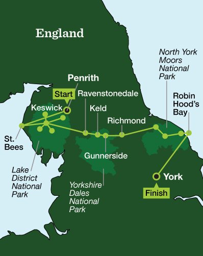 England Coast to Coast Hiking - Tour Map
